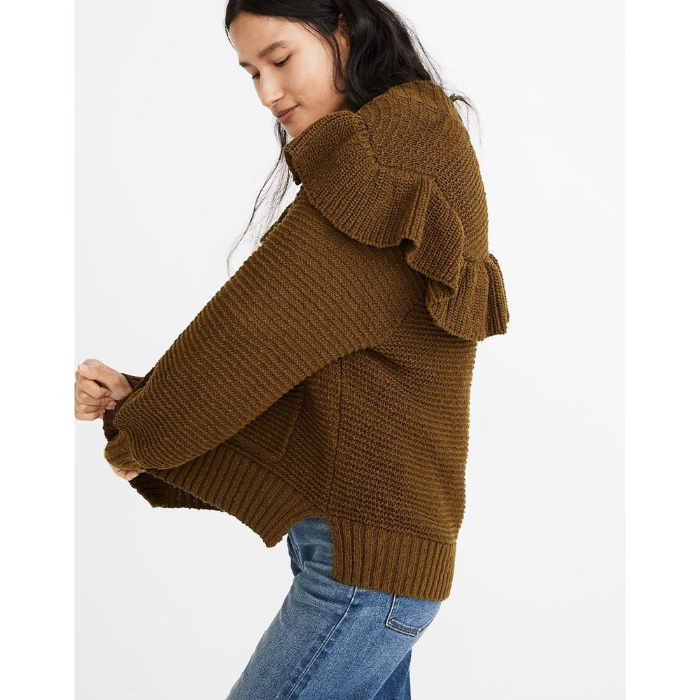 Madewell Green Ruffle Cardigan Sweater XXS - Picture 8 of 9
